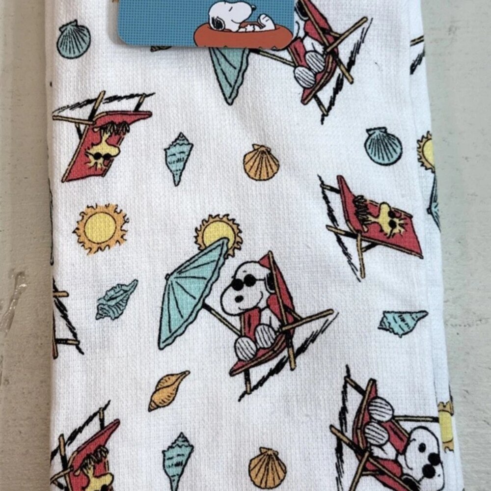 Peanuts Snoopy Summer Beach Chair Kitchen Towels 100% Cotton Set of 2- NWT